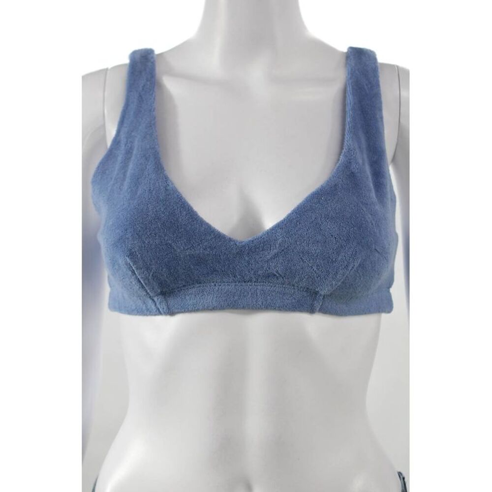Donni Womens Scoop Neck Terry Knit Sports Bra Blue Size Small
